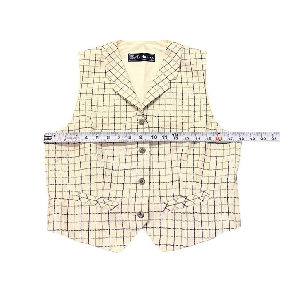 Burberrys Vintage Check Wool Vest Coat Liner Cream Navy Womens 8 USA - Picture 3 of 8